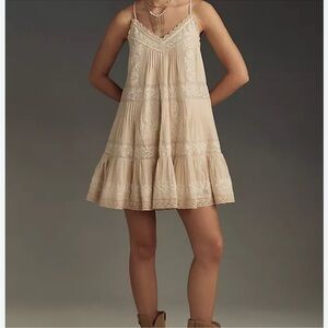 Anthropologie Cream Tiered Ruffled Sundress